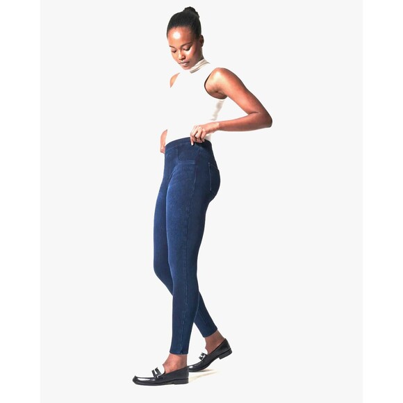 SPANX JEAN-ISH ANKLE L Twilight Rinse Blue Denim Pull On Stretch Legging Jegging - Picture 1 of 12